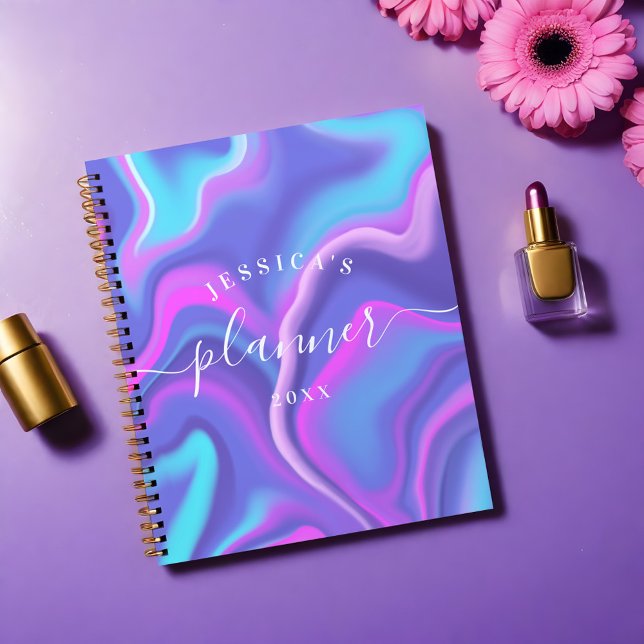 Abstrakt Girl Lila Pink Iridescent Holographic Planer (Abstract Girly Purple Pink Iridescent Holographic Planner)