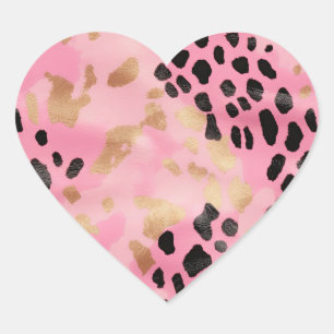 Abstrakt Glam Pink Gold Black Leopard Print Herz-Aufkleber