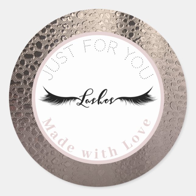 Abstrakt Glam Pink Rose Gold Glam Makeup Lashes Runder Aufkleber (Vorderseite)