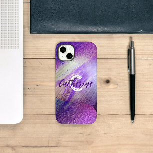 Abstrakt Glittering Neon Magenta Name & Initial Case-Mate iPhone 14 Plus Hülle