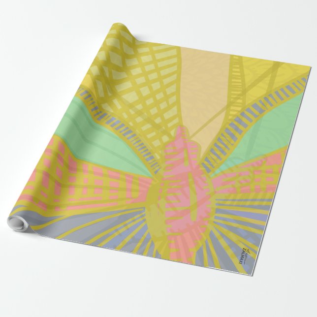 Abstrakt Gold Butterfly Jad Pink Geschenkpapier (Ungerollt)
