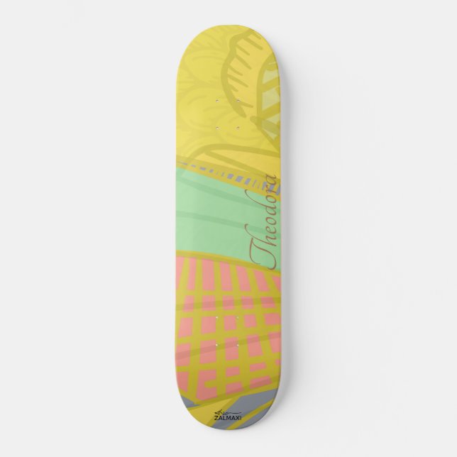Abstrakt Gold Butterfly Jad Pink Skateboard (Vorderseite)