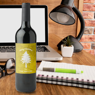 Abstrakt Gold Weißer Weihnachtsbaum Frohe Weihnach Weinetikett