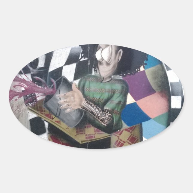 Abstrakt Graffiti Artwork Ovaler Aufkleber (Vorderseite)