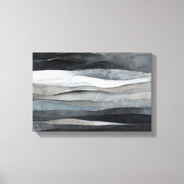 Abstrakt Gray Waves Art Leinwanddruck (Vorderseite)