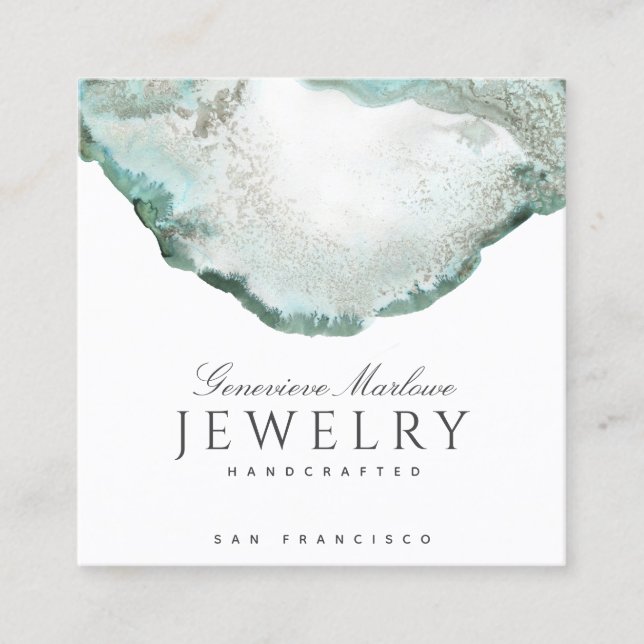 Abstrakt Green Agate Schmuckdesigner Quadratische Visitenkarte (Vorderseite)
