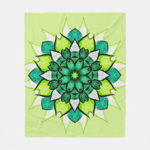 Abstrakt Green Boho Floral Mandala Fleecedecke