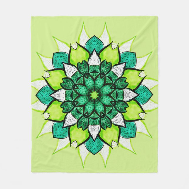 Abstrakt Green Boho Floral Mandala Fleecedecke (Vorderseite)