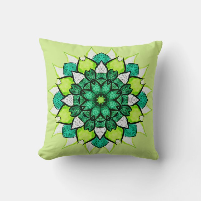 Abstrakt Green Boho Floral Mandala Kissen (Vorderseite)