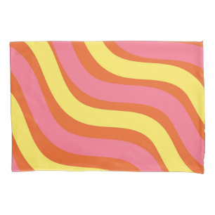 Abstrakt Groovy Orange Yellow Pink Wavy Strip Kissenbezug