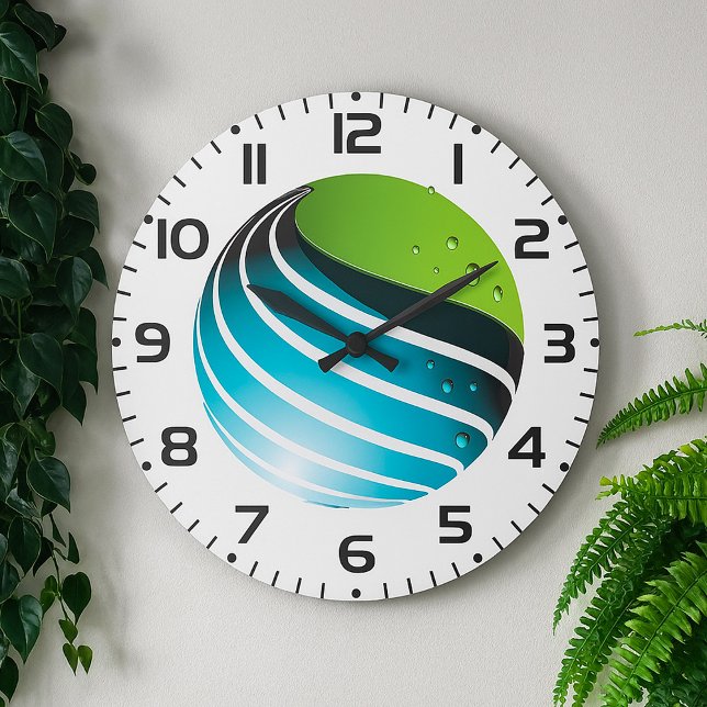Abstrakt Grün und Blau Globe Moderne Erde Große Wanduhr (Von Creator hochgeladen)