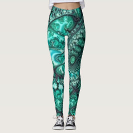 Abstrakt-grüne Leggings in Schwarzweiß