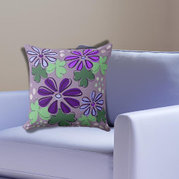 Abstrakt-grüne und Lila Klee- und Blume-Doodle Kissen