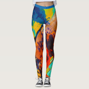 Abstrakt grünes blaues Orangenbraun, dynamisch Leggings