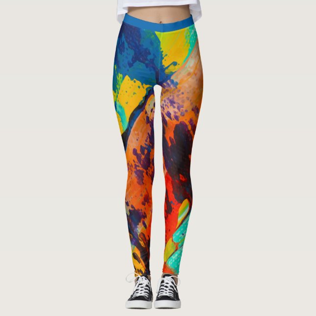 Abstrakt grünes blaues Orangenbraun, dynamisch Leggings (Vorderseite)