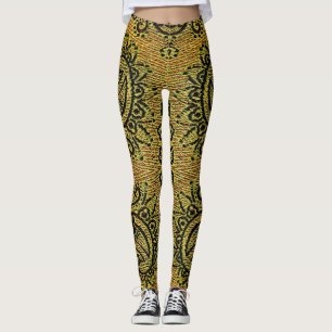 Abstrakt-grünes, gelbes Paisley-Muster Leggings