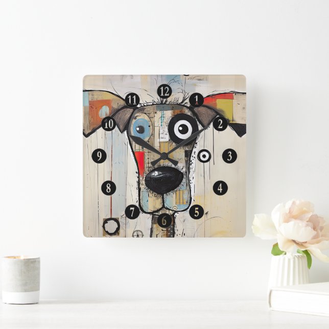Abstrakt Hairy Dog Quadratische Wanduhr (Zuhause)