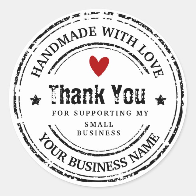 Abstrakt handgefertigt mit Liebe | Vielen Dank, kl Runder Aufkleber (Vorderseite)