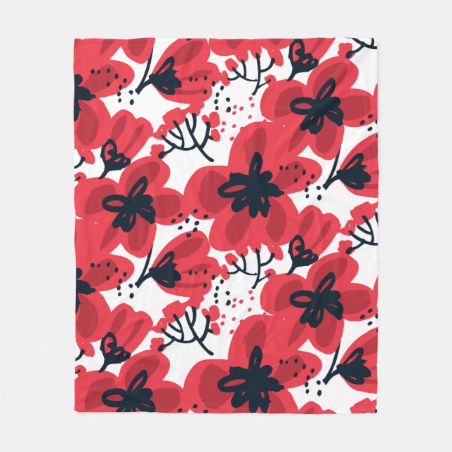 Abstrakt handgezeichnete rote Blume nahtlos Fleecedecke (Vorderseite)