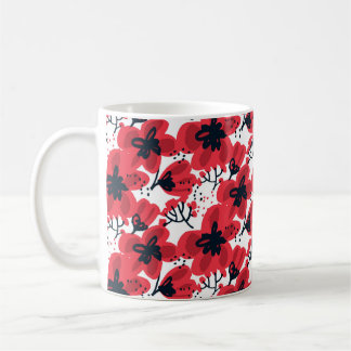 Abstrakt handgezeichnete rote Blume nahtlos Kaffeetasse