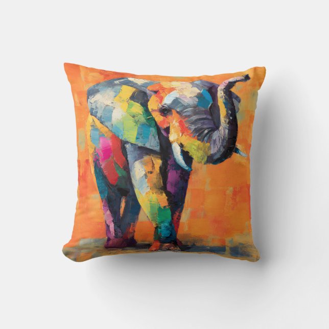 Abstrakt Happy Rainbow Elephant Kissen (Vorderseite)