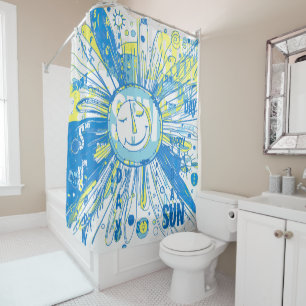 Abstrakt Happy Whimsical Sun Word Art Duschvorhang