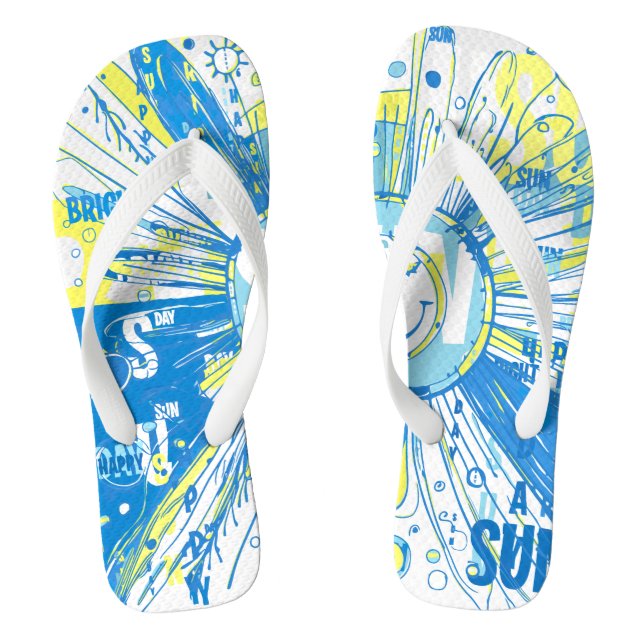 Abstrakt Happy Whimsical Sun Word Art Flip Flops (Fußbett)