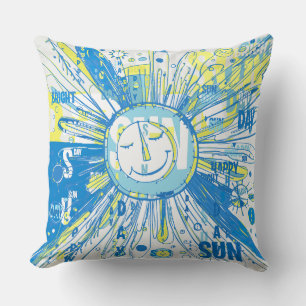 Abstrakt Happy Whimsical Sun Word Art Kissen