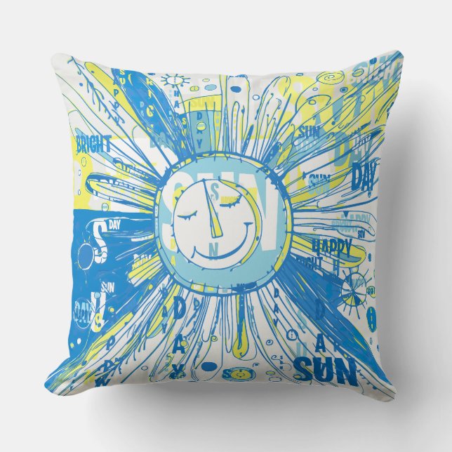 Abstrakt Happy Whimsical Sun Word Art Kissen (Vorderseite)