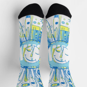 Abstrakt Happy Whimsical Sun Word Art Socken