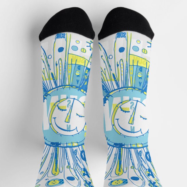 Abstrakt Happy Whimsical Sun Word Art Socken (Oben)