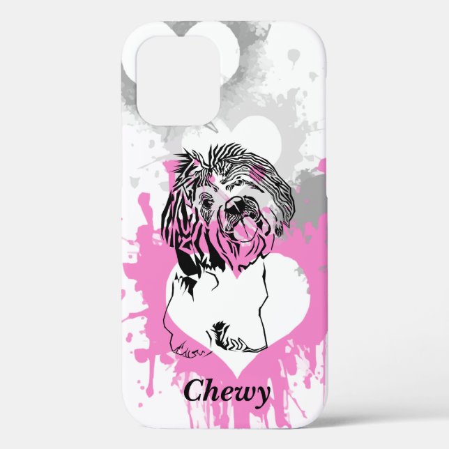Abstrakt Hearts Blk-Inted Shih Tzu iPhone 12 Fall Case-Mate iPhone Hülle (Rückseite)