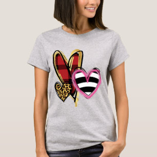 Abstrakt Hearts Roter Karierter Geparden T-Shirt