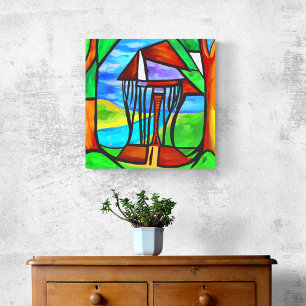 Abstrakt - Hütte im Wald Fotodruck