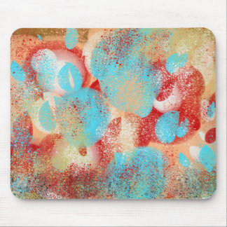 Abstrakt in Aqua-Blau, Rot und Gelb Mousepad