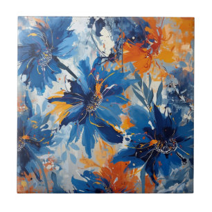 Abstrakt in Blau und Orange floral Fliese