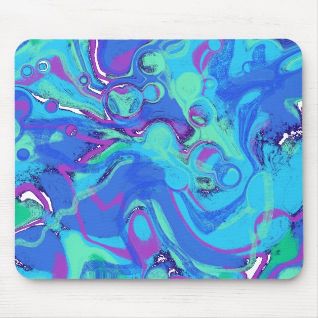 Abstrakt in Blues, Grüntöne und Purpur Mousepad (Vorne)
