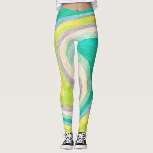 Abstrakt in Grün, Gelb und Aqua wirbeln Leggings