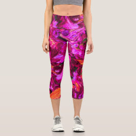 Abstrakt in Purpur, Orangen und Grüntönen Capri Leggings