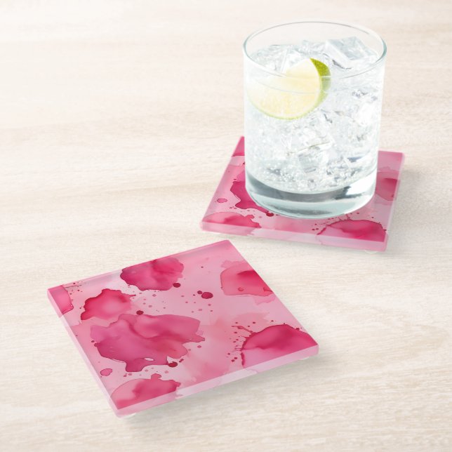 Abstrakt in Rosa auf Rosa  Glasuntersetzer (Schrägansicht)