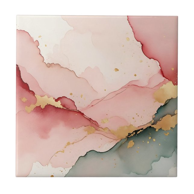 Abstrakt in Rosa, Türkis und Gold Fliese (Vorderseite)
