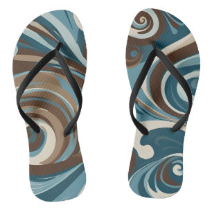 Abstrakt in Türkisbraun und Beige Flip Flops