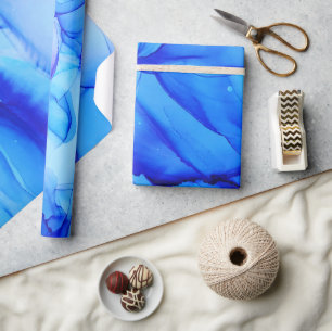 Abstrakt Indigo Blue Watery Alkoholtink Geschenkpapier