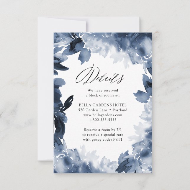 Abstrakt Indigo Floral | Details zur Hochzeitkarte RSVP Karte (Vorderseite)