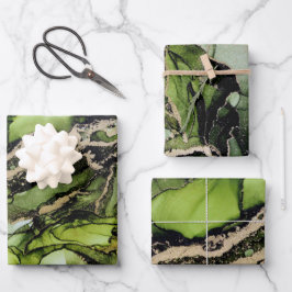 Abstrakt Jade Green Black Gold Alcohol Tinte Geschenkpapier Set