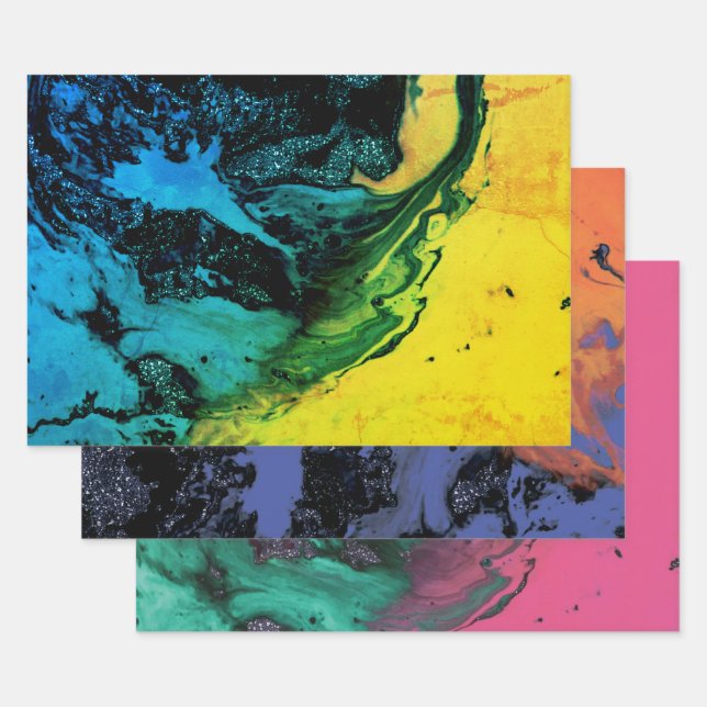 Abstrakt, kreativ, Marmor, grün, gelb, rosa Geschenkpapier Set (Set)