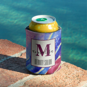 Abstrakt-künstlerisch-blau-pink-Beauty-Salon Monog Dosenkühler