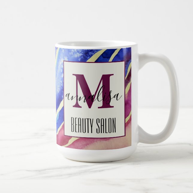 Abstrakt-künstlerisch-blau-pink-Beauty-Salon Monog Kaffeetasse (Rechts)