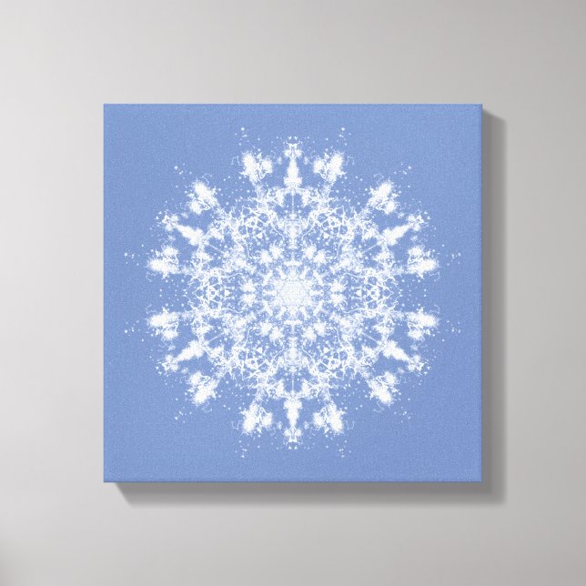 Abstrakt Lacy Fraktal Snowflake auf blauem Hinterg Leinwanddruck (Vorderseite)