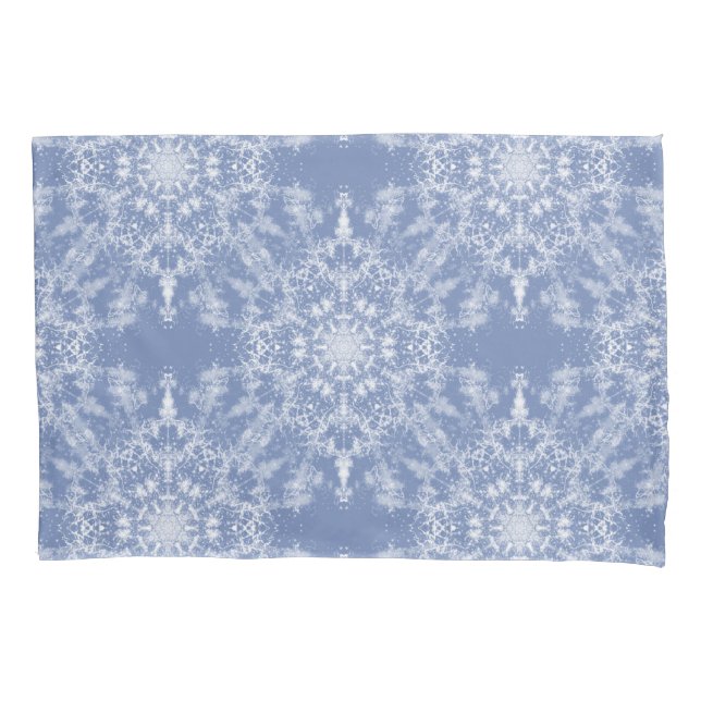 Abstrakt Lacy Fraktal Snowflake Pattern auf Blue Kissenbezug (Vorderseite)